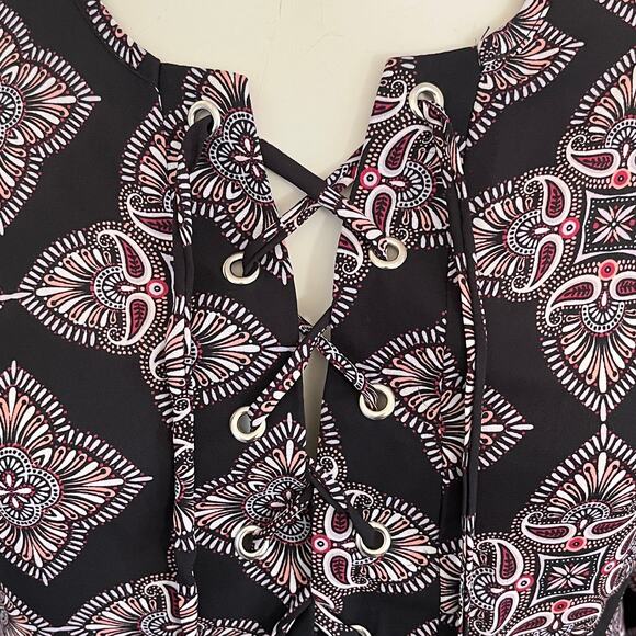 VTG 90s CHARLOTTE RUSSE Retro Medallion Print Semi Sheer Shift Dress SZ S - Picture 3 of 11